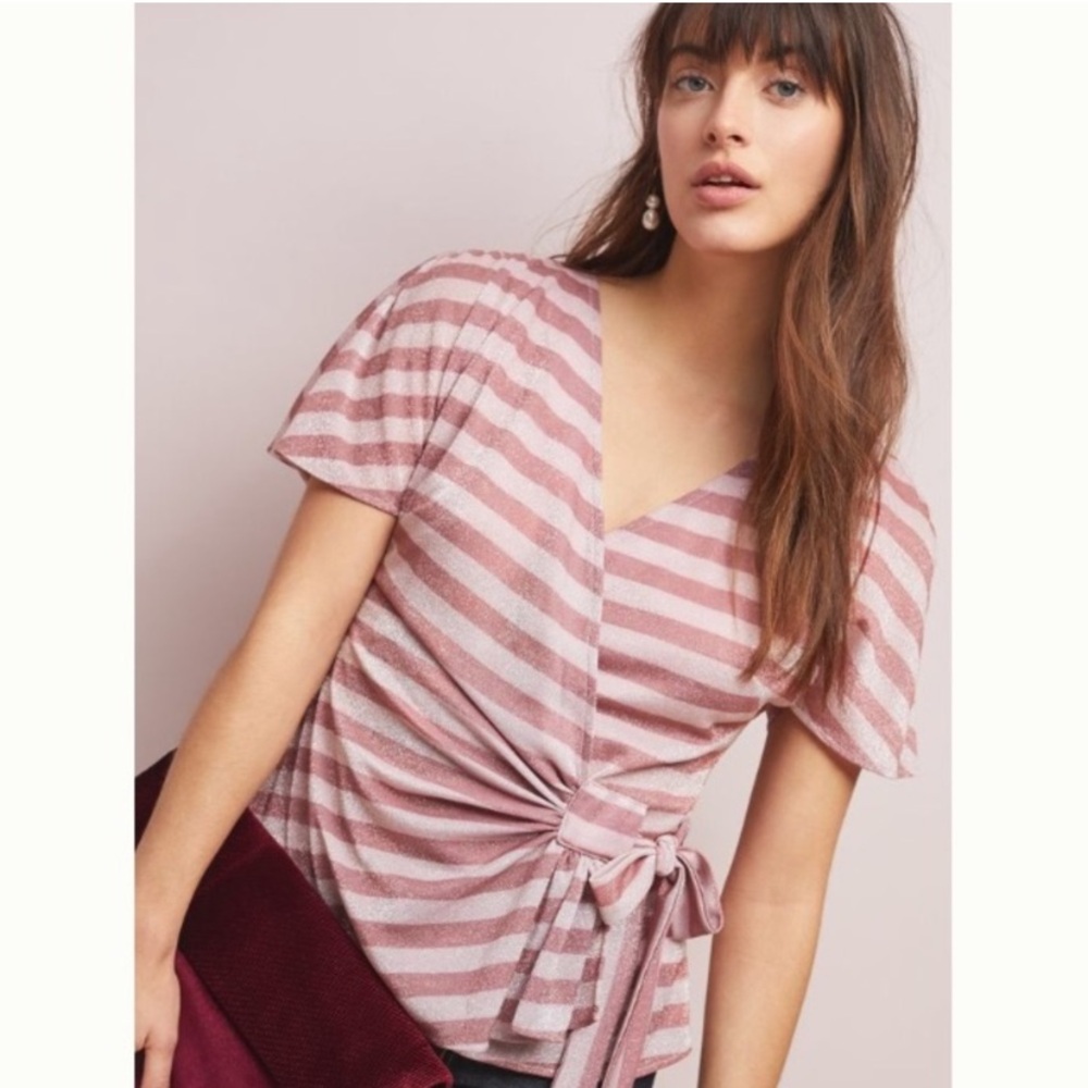 Anthropologie‎ Eva Franco sweetwater wrap Tie metallic stripe top size small